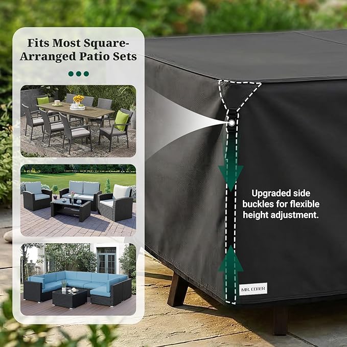MR. COVER Patio Furniture Covers Rectangle, 900D Heavy Duty Outdoor Table Covers Waterproof , Sectional Sofa Set Cover Table and Chair Combo, Large Couch Cover Lawn Black 90"W x 64"D x 28"H