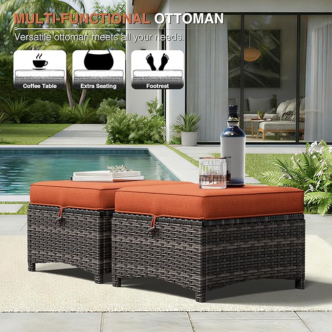 Joyside 4 Piece Wicker Patio Furniture Set, Rattan Patio Chairs with High Back, Deep Seating, Wide Armrest, Thickened Cushions, Outdoor Furniture for Deck, Porch Use