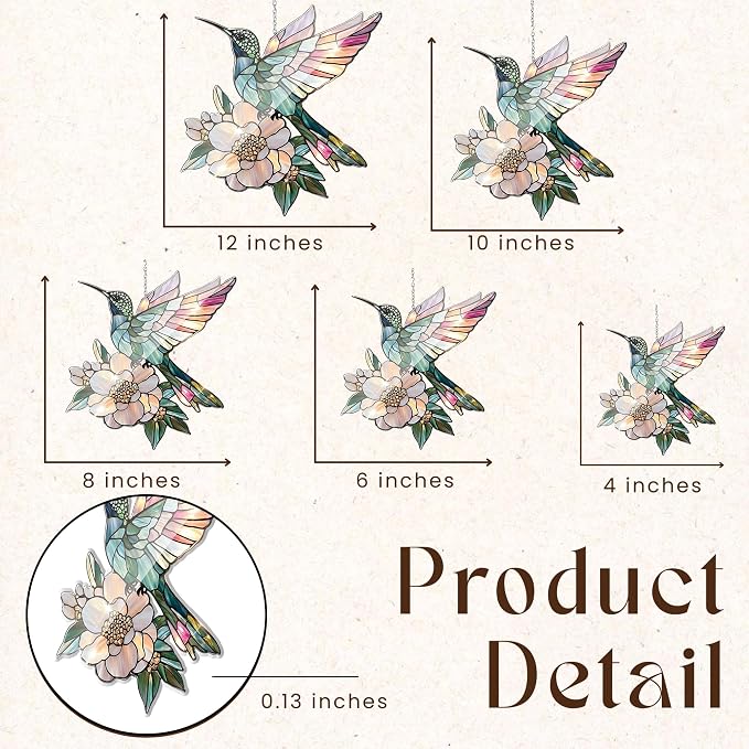 Floral Hummingbird Acrylic Suncatcher, Boho Suncatchers for Window Hanging Ornament, Stained Glass Effect Art Garden Decor for Bird Lover, Gifts for Mother's Day, Mom, Grandma, Wife, Women, Nana