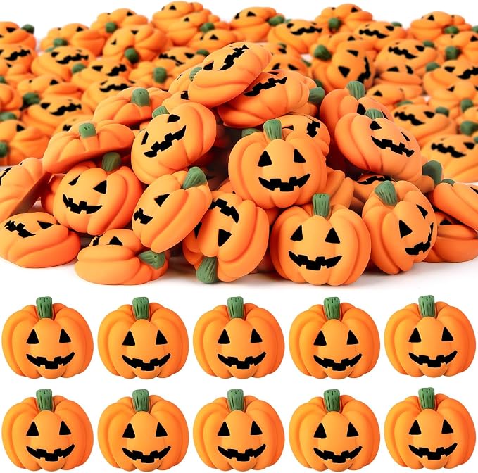 120 Pcs Halloween Resin Charms Pumpkin, DIY Mini Flatback Charms Pumpkin | Grimace Smile Pumpkins Miniature for Halloween Meeting, Phone Case, Fridge Table Decoration