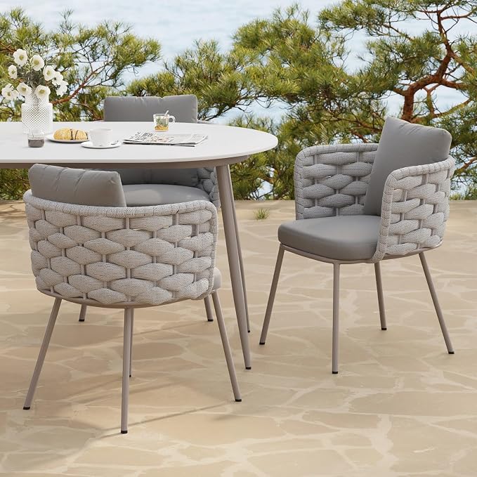 LOVEDIMA Outdoor Dining Chairs Set of 2, Aluminum Patio Dining Chairs with Armrests, Handwoven Wicker Rattan Patio Chairs, Weather Resistant Outdoor Chairs for Patio Garden Balcony Deck