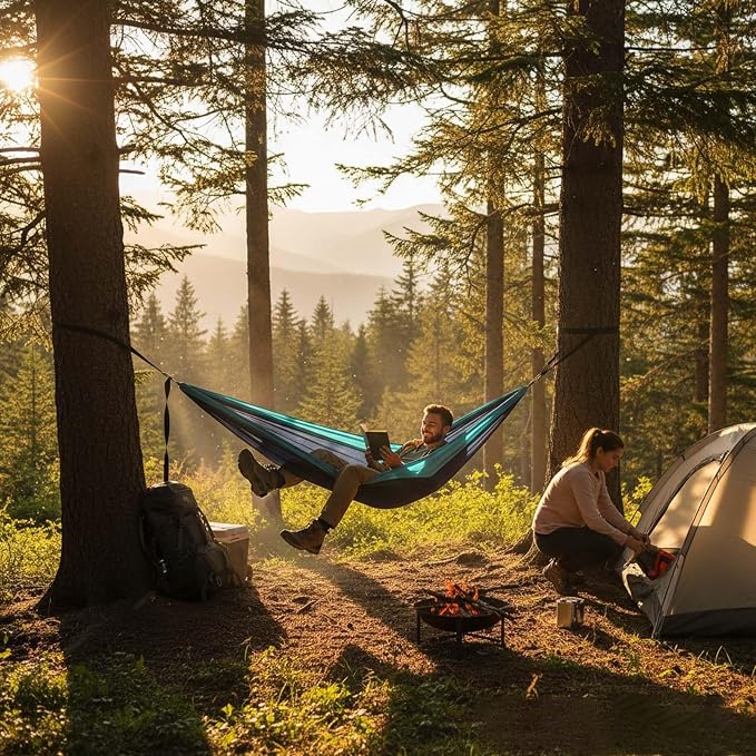 Camping Hammock, Portable Hammock for Outdoor Travel, Double Hammock with Tree Straps, Lightweight Hammock for Backyard Patio Beach Hiking Camping Gear