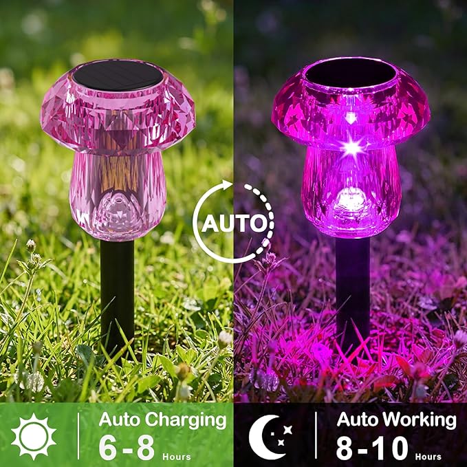 Solar Pathway Lights Outdoor 8 Pack Gifts for Mom Mushroom Garden Lights Waterproof Solar Powered Yard Lighting for Landscape, Driveway, Path, Walkway, Patio, Outside Garden, Pink Purple