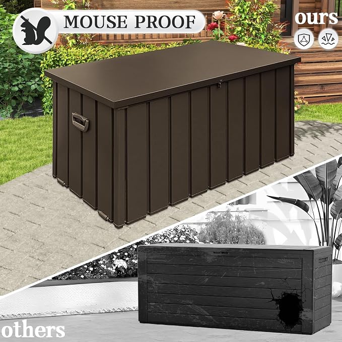 Domi 160Gallon Deck Box, Metal Outdoor Storage Box with Lock Wheels, Waterproof Outside Storage Box for Patio Cushions