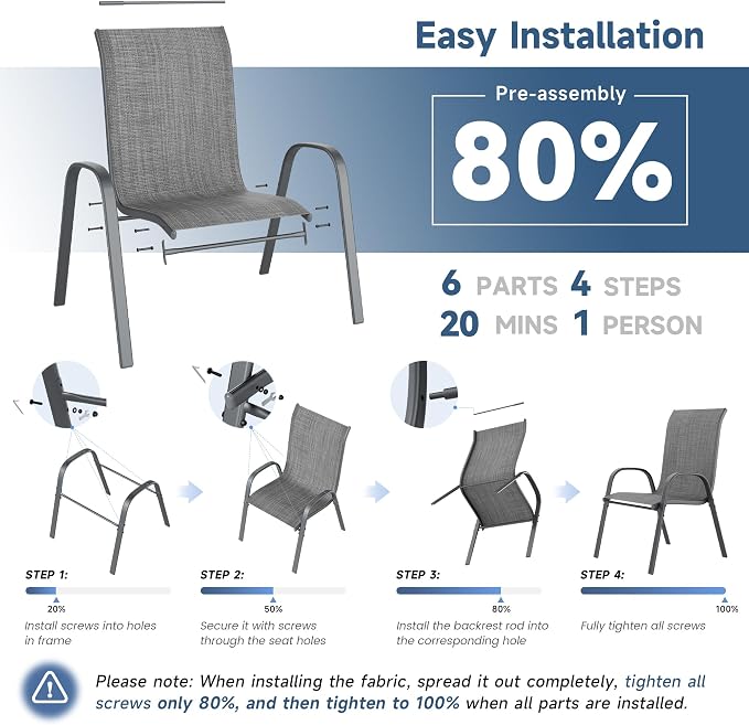 Amopatio 5 Pieces Patio Dining Set for 4, Outdoor Table and Chairs, 4 All Weather Stackable Patio Chairs, 36" Patio Spliced Square Table with Umbrella Hole, for Deck, Backyard, Garden, Gray