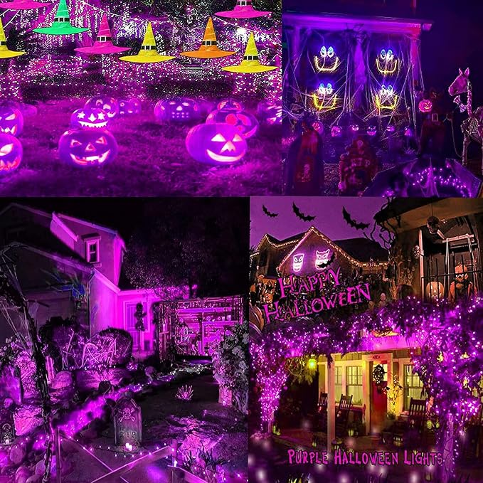 Solar Halloween Lights Outdoor 2 Pack 480 LED Solar String Lights Purple | 170FT, 8 Modes, Auto On/Off, Memory Function, Waterproof Solar Twinkle Lights for Outside Garden Party Graveyard Horror Decor