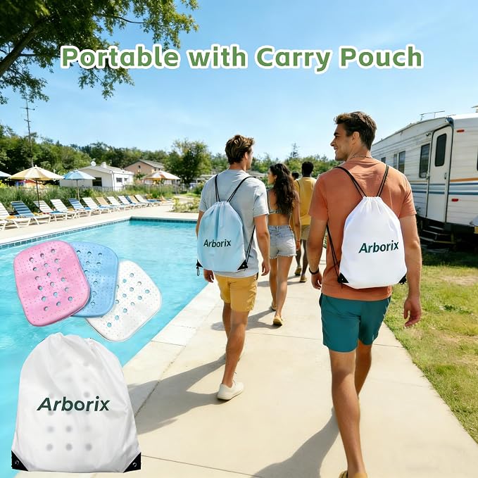 Poolside Seat Cushion, Pool Seat for Edge of Pool, Portable Outdoor Chair Mat with Carry Bag, Non-Slip & Quick-Drain for Swimming Pool, Patio, Deck, Hot Tub Bench (White, 2 PC)