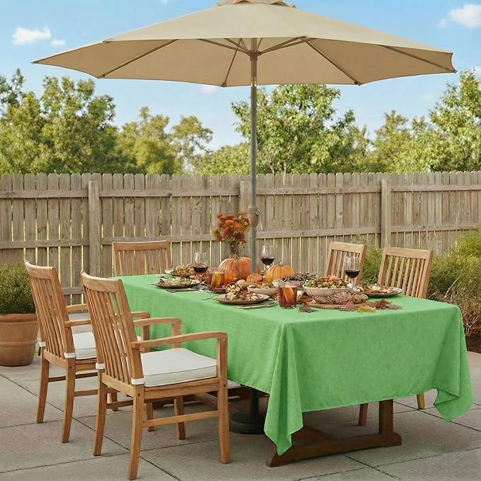 Outdoor Tablecloth Wrinkle-Free Stain Resistant Waterproof Polyester Fabric Table Cover with Zipper Umbrella Hole for Picnic/Party/Dinner/Patio Garden(60×84inch,Zippered,Olive Green)