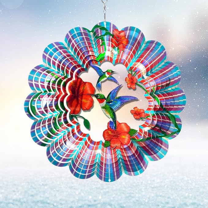 Hummingbird Wind Spinner, 12-Inch 3D Kinetic Metal Wind Spinners - Hummingbird Gift for Women, Mom, Men, Dad, Garden & Yard Decor Outdoor/Indoor Decoration, Dynamic Art Hanging Sculpture