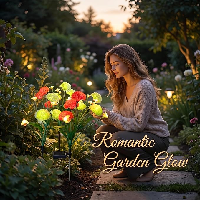 Solar Garden Lights Outdoor 2 Packs Solar Swaying Bee Lights with Fake Flowers Waterproof Firefly Light Flower Fairy Lights Outdoor Patio Yard Pathway Decoration Ideal Gifts for Women Mother's Day