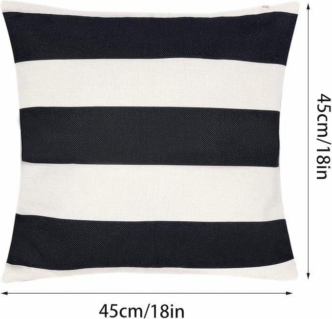 tiggell 4 Pack Waterproof Pillow Covers Outdoor Throw Pillowcases Decorative Garden Cushion Case for Home Garden Patio Couch Balcony Striped (18 * 18 inch, Black & White)