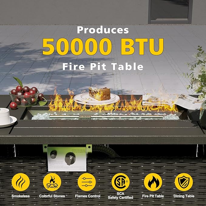 Aoxun Patio Furniture Set with Fire Pit Table, 12 Piece Outdoor Sectional Set, 10 Seats Wicker Rattan Outdoor Furniture with Thickened Cushion for Backyard, Garden Navy Blue