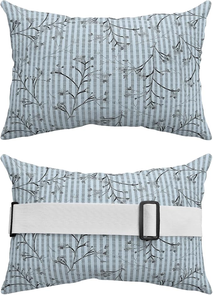 Outdoor Pillows Covers with Inserts Pop Art Botanical Flowers Black Lines Blue Stripes Waterproof Pillow with Adjustable Strap Throw Pillows for Patio Furniture Recliner Lounge Chair, 11x16 inch, 1PCS