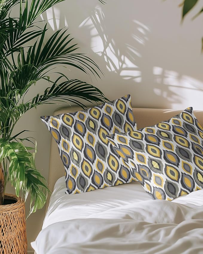 Outdoor Waterproof Throw Pillows 18x18in, Yellow Geometric Abstract Diamon Patio Pillows Pack of 2,Decorative Pillow Covers with Insert,Pillow Cushion Case for Garden Couch Sofa Vintage Nordic Style