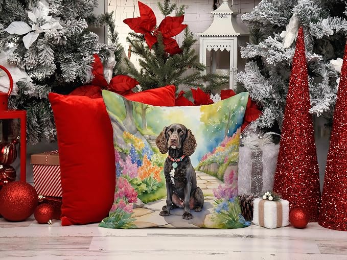 Caroline's Treasures American Water Spaniel Spring Garden Throw Pillow Machine Washable, Indoor Outdoor Decorative Pillow for Couch, Bed or Patio, 14Hx14W