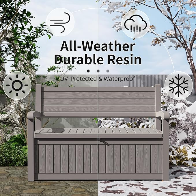 DRATO 75 Gallon Storage Bench Deck Box Outdoor Indoor,Lockable Durable All-Weather Seating with Hidden Storage,Deck Storage for Garden, Pool, Patio