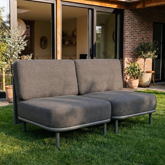 LayinSun 2 Pieces Patio Furniture Set, Modern Outdoor Modular Sectional Conversation Set L-Shaped Sofa with 7-inch Cushion for Garden Backyard Deck