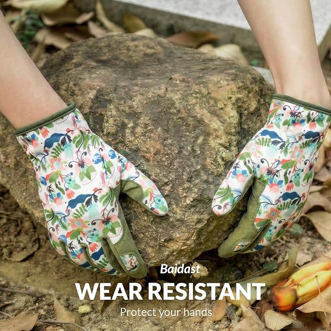 Baidast Gardening Gloves for Women, Breathable Leather Garden Gloves with Grip, Thorn Proof Work Gloves