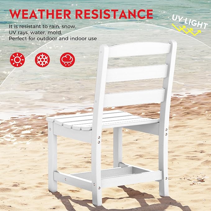Costaelm Palms 5-Piece HDPE Outdoor Square Patio Dining Table Set with Armless Side Chairs, White