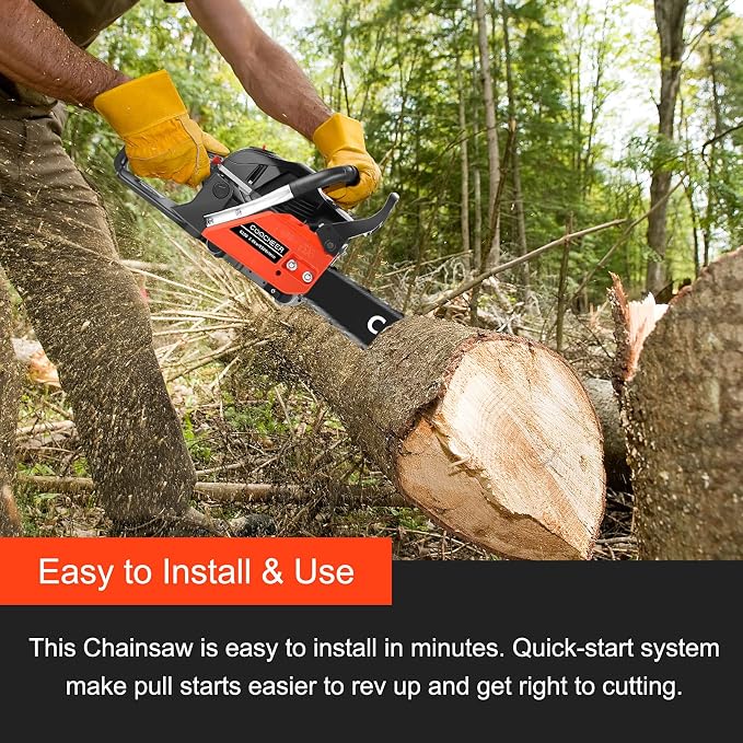 COOCHEER 62CC Gas Powered Chain saws, 20Inch 3.5HP 2-Stroke Gasoline Chain Saw with for Tree Stumps, Limbs, Tree Felling, and Firewood Cutting