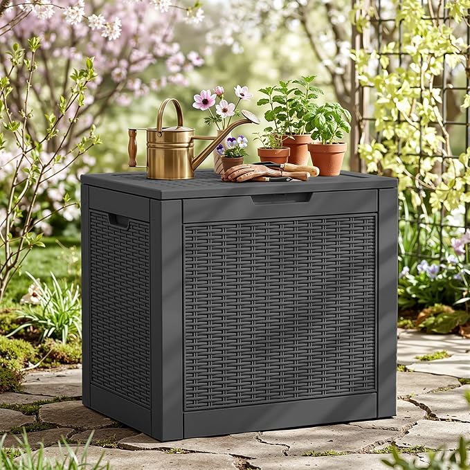 EasyUp 36 Gallon Deck Box Small Deck Box for Indoor and Outdoor,Waterproof Storage Boxs for Patio Furniture,Garden Tools,Cushions, Lockable and UV Resistant,Easy to Install(Black)