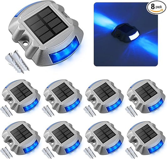 VOLISUN Solar Deck Driveway Dock Lights,Solar Pathway Lights,Blue 8 Pack | Solar Powered LED, IP68 Waterproof Led Outdoor Warning Step Marine Lights for Sidewalk Garden Yard