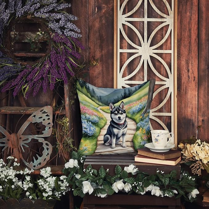 Caroline's Treasures Alaskan Klee Kai Spring Garden Throw Pillow Machine Washable, Indoor Outdoor Decorative Pillow for Couch, Bed or Patio, 14Hx14W