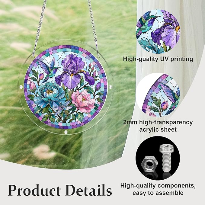 Acrylic Puzzle Suncatcher, Sun Catchers Puzzle for Window Hanging | 8.9 Inch Iris Floral DIY Suncatcher Puzzle for Adults, Ideal Gifts for Women, Men, Wife, Mom, Home & Garden Decor
