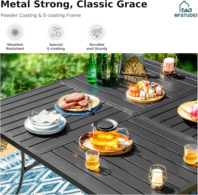 MFSTUDIO 9 Pieces Outdoor Dining Set, Patio Table and Chairs for 8, Outdoor 57" Square Table with Chairs, Patio Dinng Furniture Set Wicker, Backyard, Deck