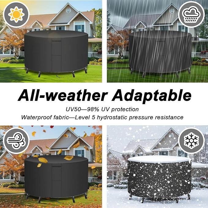 UPGRADE Outdoor Furniture Covers, Custom Size 76"(D) x 44"(H) Round Patio Table and Chair Waterproof Covers, Heavy Duty 420D,Black