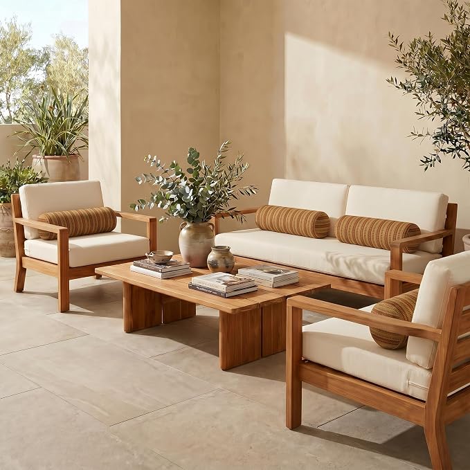 RSH DECOR: Sunbrella Neck Roll Pillows Set of 4 | 20” x 6” | Outdoor Bolster for Patio, Deck, Porch, or Poolside Furniture | Water & Fade-Resistant | Made in USA (Limelite Teak)
