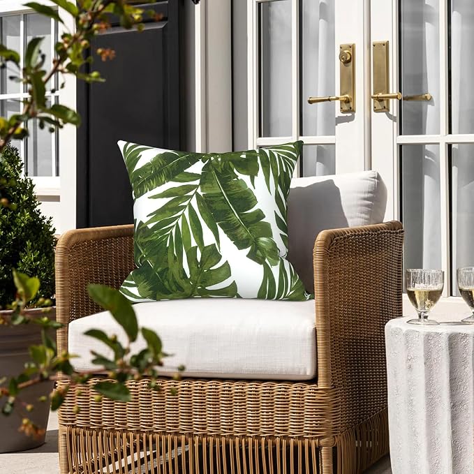 LVTXIII Outdoor/Indoor Throw Pillows, Decorative Throw Pillows with Inserts, 18”x18” Square Pillows for Bed, Couch, Sofa and Patio Furniture (Set of 2, Palm Green)