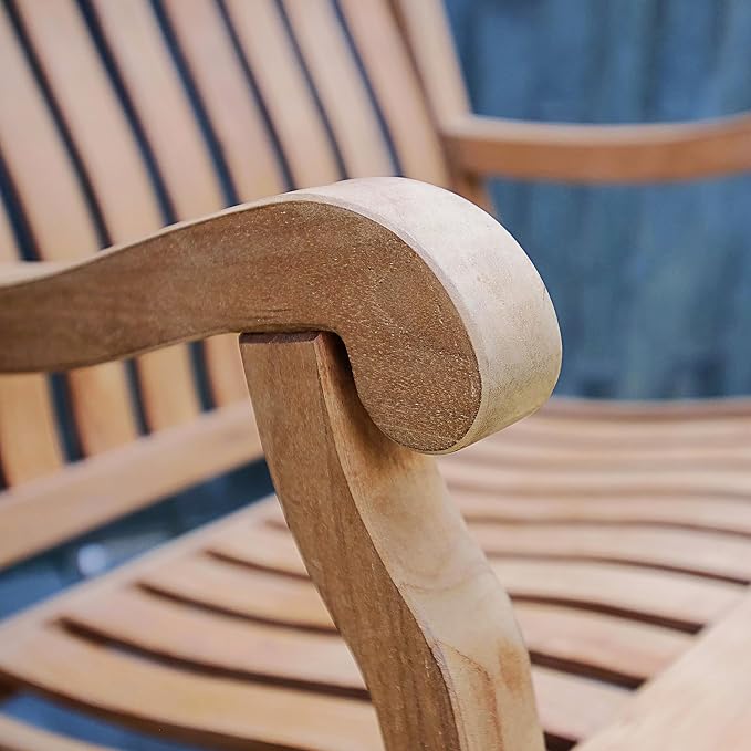 Cambridge Casual Vermont 3-Piece Teak Outdoor Patio Conversation Set – Solid Wood Patio Furniture with Armchairs & Side Table, Natural Finish – Weather-Resistant Seating for Porch, Deck, or Garden