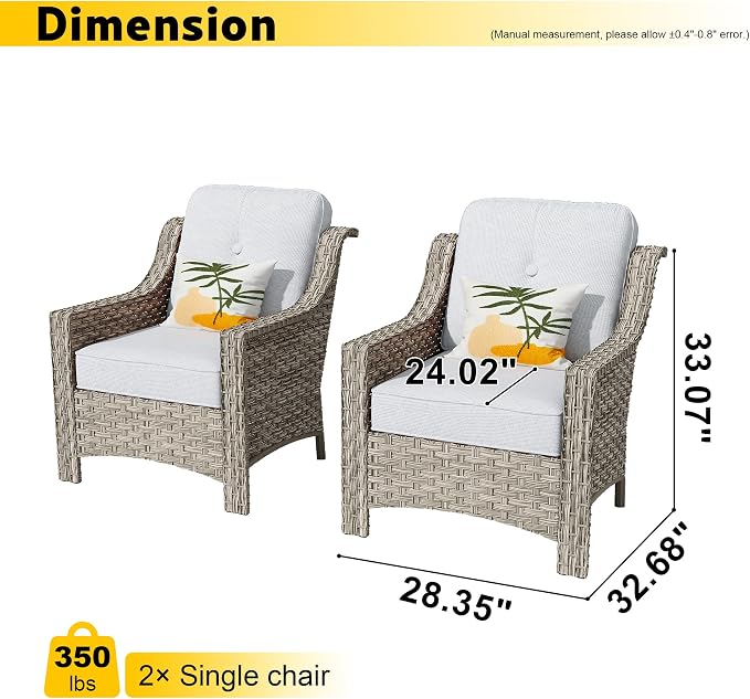HOOOWOOO 2 Piece Patio Chairs Set,Outdoor Wicker Chairs,All Weather Resistant High Back Rattan Deck Chairs Matching Furniture(Denim Blue)