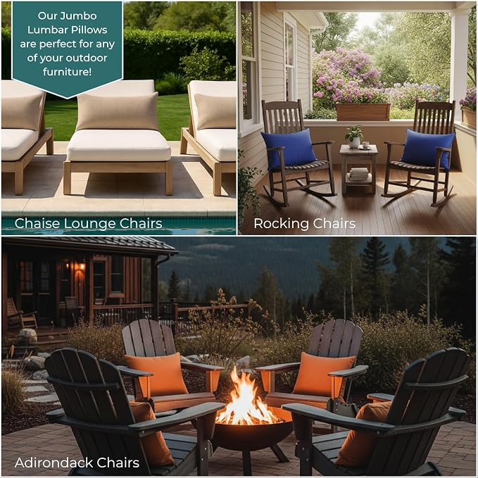 RSH DECOR: Lumbar Jumbo Throw Pillows Set of 2 | 26” x 16" | All-Weather Spun Fabric | Water and Fade-Resistant | Outdoor Support Pillows for Patio Furniture | Orange