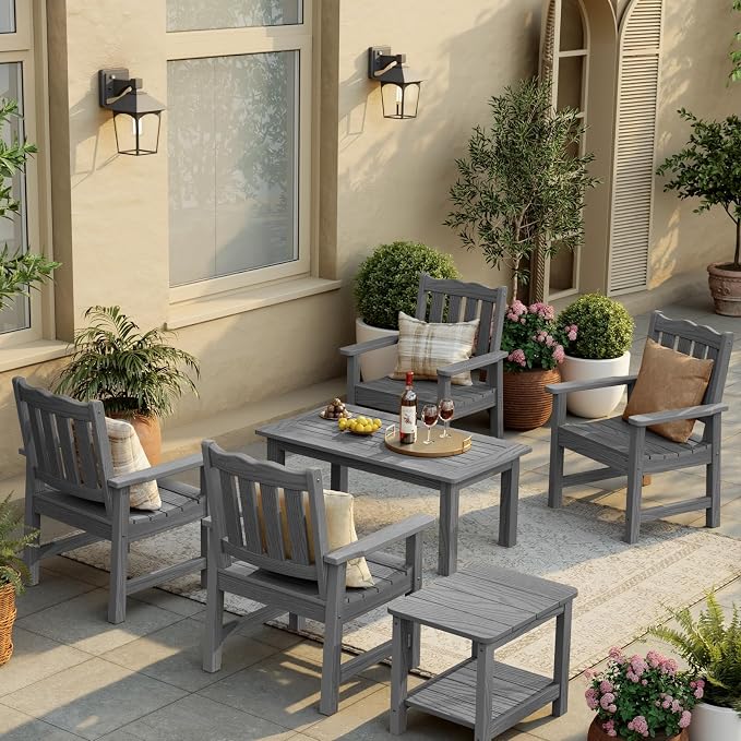 Stoog 3 Piece Patio Dining Sets, All-Weather Outdoor Chairs Set of 2 with Table, Include 2 Patio Chairs and 1 Side Table, Grey