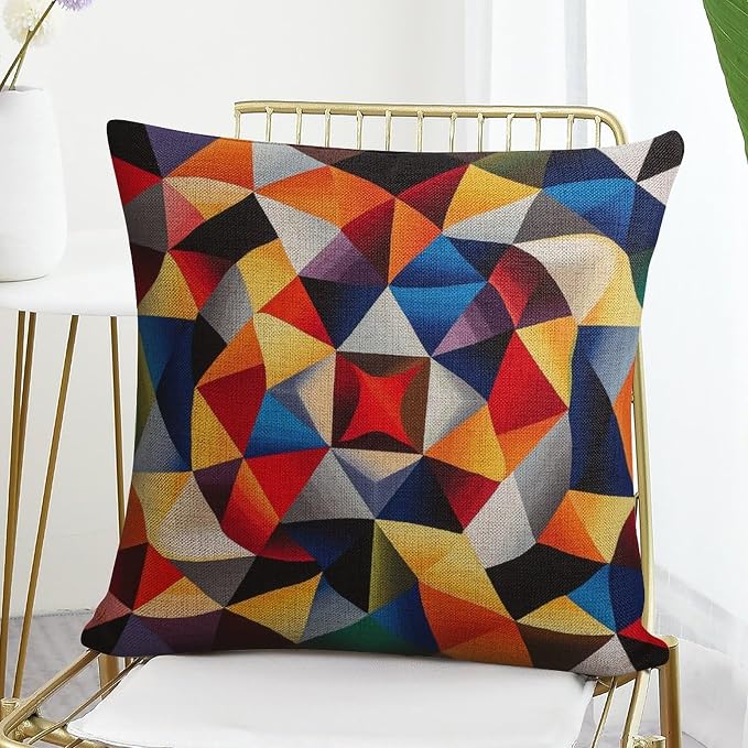 Farmhouse Pillow Covers Colorful Fun Aesthetic Mid Century Modern Gomestry Pillow Cases 18"x18" Vintage Geometric Outdoor Square Pillow Cushion Cases Home Decoration for Sofa Couch Living Bed Room