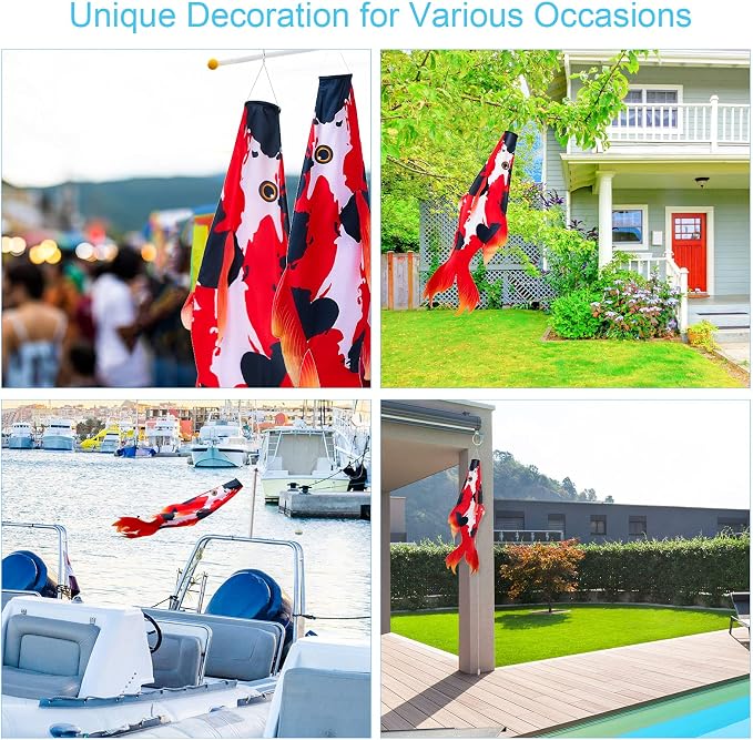 Boao Realistic Fish Windsock Red Fish Windsock Red Koi Fish Outdoor Decor Windsock Flag Hanging Decor for Wall Tree Front Patio Lawn Garden, Party and Festival Decoration, 46 Inches (1 Piece)