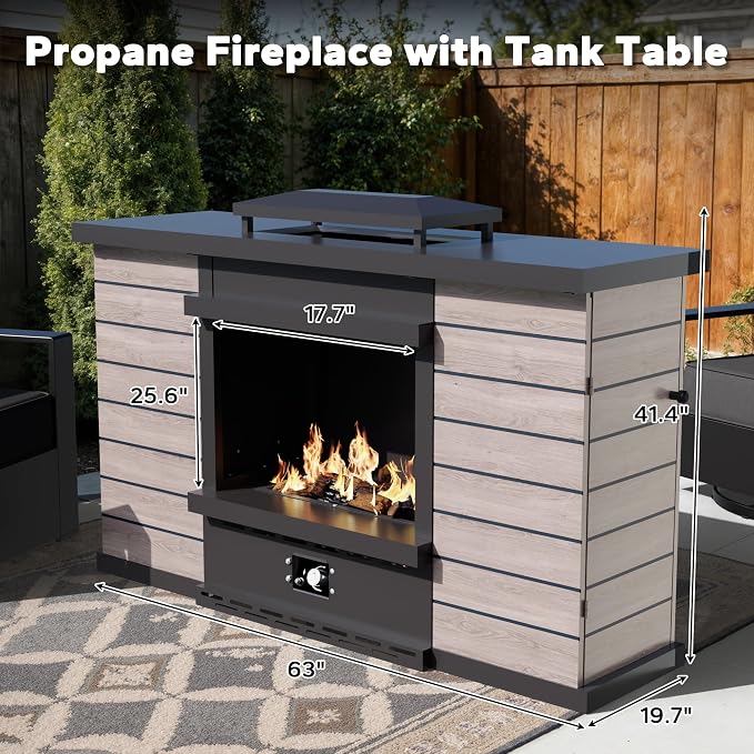 Outdoor Aluminum Furniture Set, 6-Piece Patio Conversation Set, 2 Swivel Chairs, 2 Chairs,1 Sofa and 1 Fireplace, All-Weather Metal Frame, 6" Thick Removable Cushions, Deep Setting for Porch