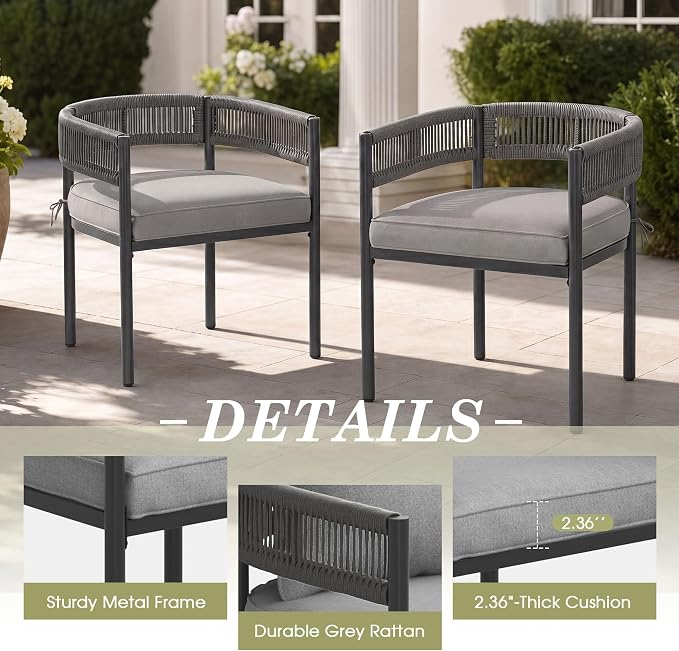 VICLLAX Patio Dining Set, 63.1" Dark Grey Table & 6 Chairs with Grey Cushion