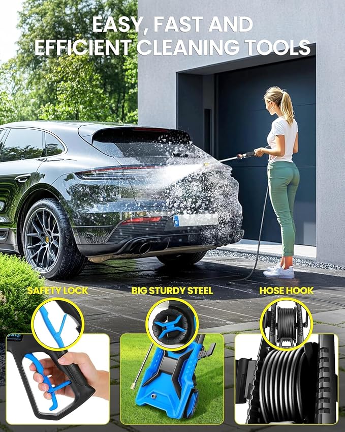 Electric Pressure Washer,5000 PSI 3.6GPM Adjustable Pressure,Power Washer Electric Powered with Foam Cannon,4 Nozzle,33FT Hose and Soap Bottle for Home/Cars/Fences (Blue)