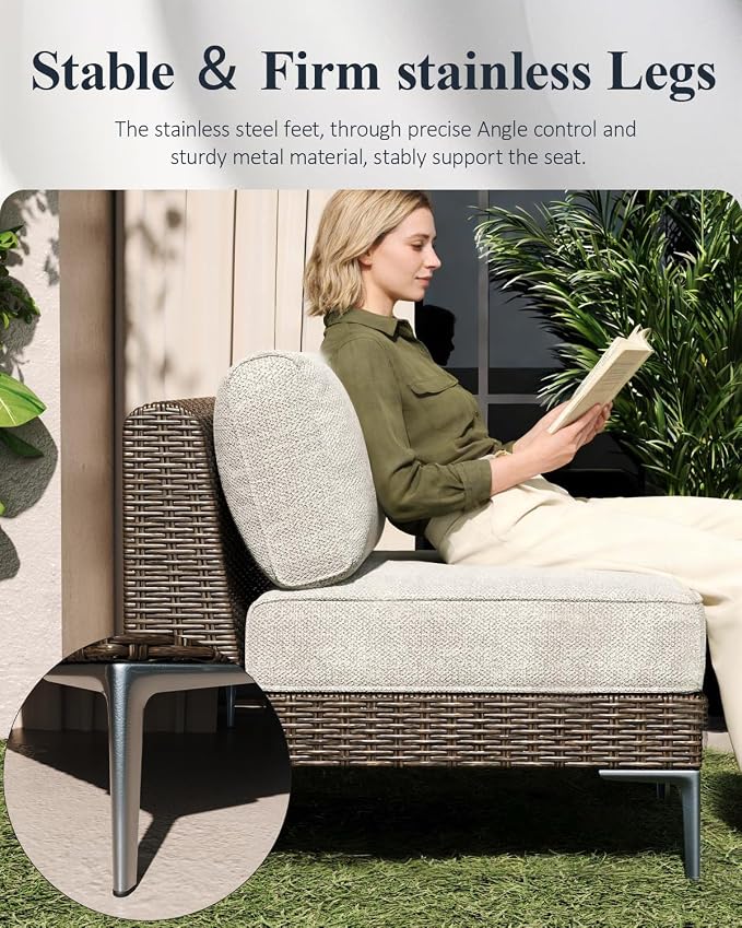 LayinSun 5-Piece Wicker Rattan Patio Furniture Set, Deep Seating Outdoor Modular Sectional Sofa Conversation Set with Thick Cushions for Lawn, Garden
