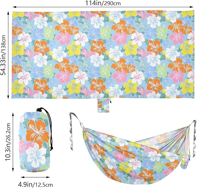 Camping Hammock Outdoor Hammocks for Outside Colorful Hibiscus Flowers Beach Trees Portable Lightweight with Pockets Tree Straps Indoor