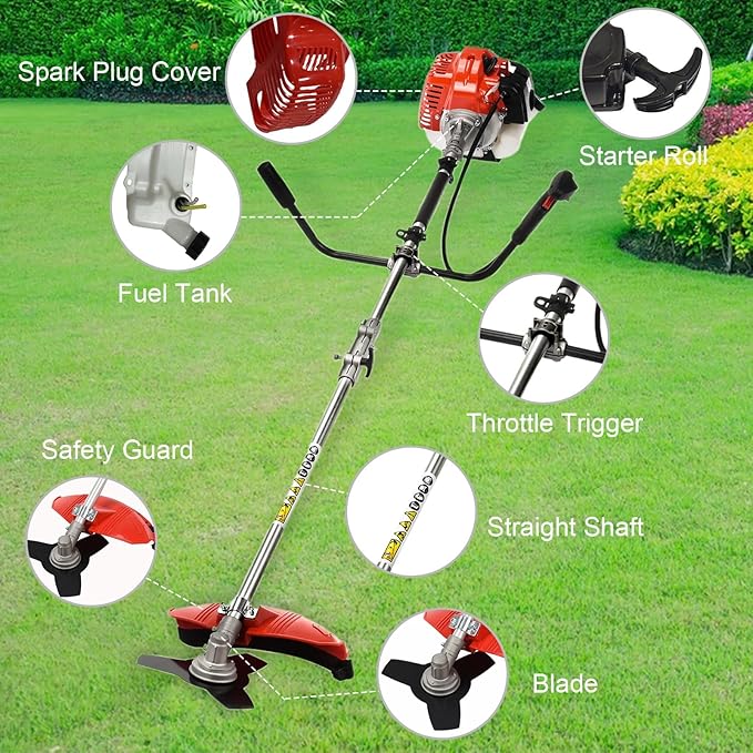 2 in 1 Gas Weed Eater, 52cc 2-Stroke Weed Eater Gas Powered, 2026 Upgraded Gas Weed Wacker with Extension Pole, 8500RPM Strong Power for Lawn Garden (Red)