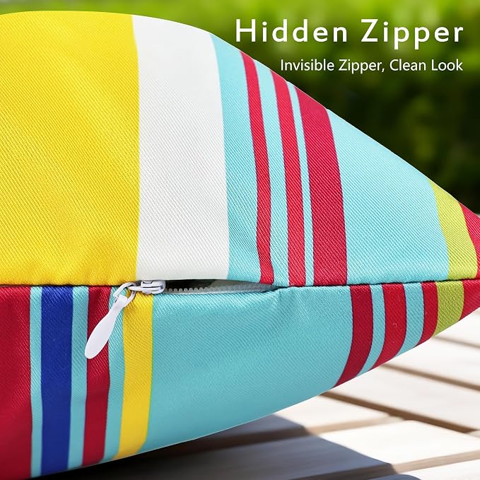 Waterproof Outdoor Pillow Covers 18x18 Inch Set of 2, Orange and Red Stripe Decorative Colorful Throw Pillow Cover, Modern Farmhouse Cushion Cases for Patio Garden Porch Balcony Couch Sofa