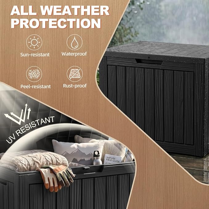 EFU Outdoor Storage Box 60 Gallon Deck Box (Indoor & Outdoor) Lockable UV Resistance Waterproof Resin Storage Bin Storage Box for Outdoor,Patio Storage(Black)