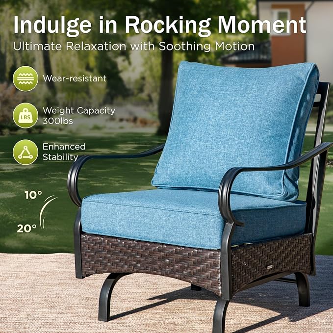 PHI VILLA Patio Furniture Set, Extra Large Wicker & Metal Outdoor Conversation Set Patio Sectional Sofa Set with Waterproof Thick Cushions for Porch, Poolside, Deck(7 Pieces, Navy)
