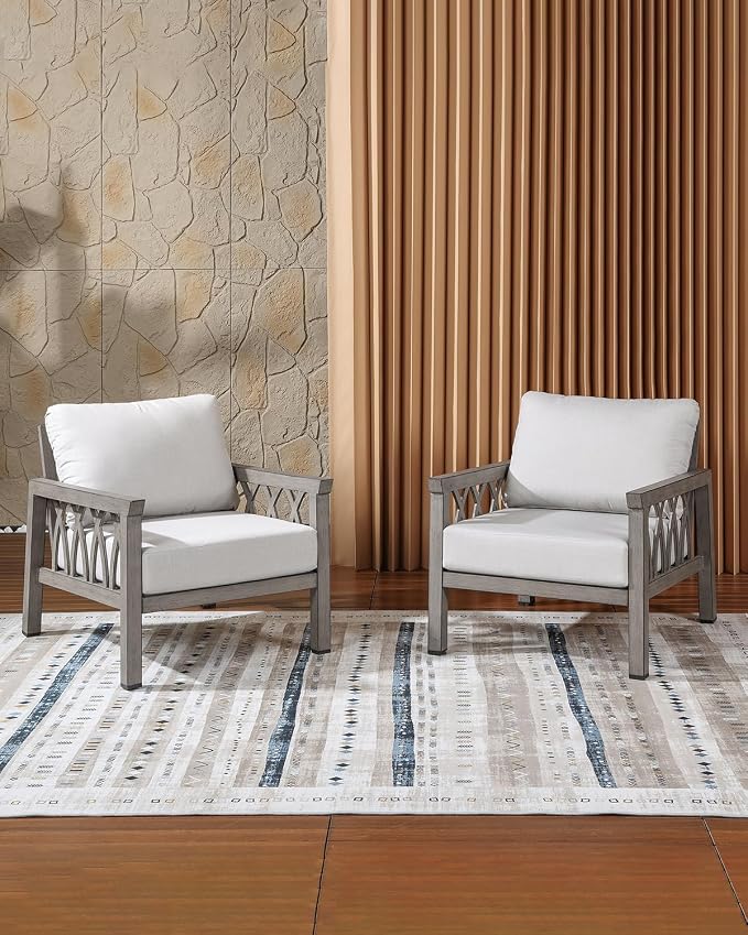 Outdoor Aluminum Armchairs Set of 2, Patio Sofa Chairs with Cushions, Deep Seating Outdoor Patio Club Chairs, Weather-Resistant Patio Furniture Set for Garden, Balcony, Limed Oak
