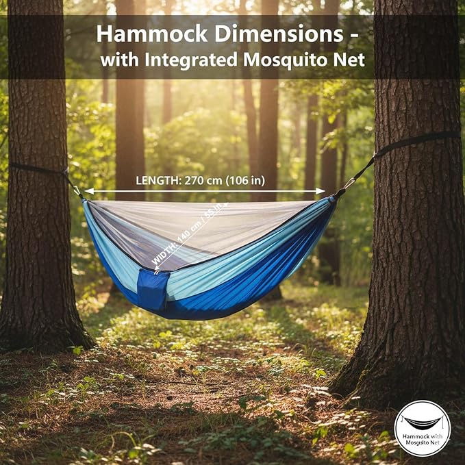 YSUEFIJO Travel Hammock with Mosquito Net, Hanging Hammock for Outdoor Adventures, Camping Hammock Perfect for Backpacking Or Patio, Foldable and Lightweight, Supports 250kg