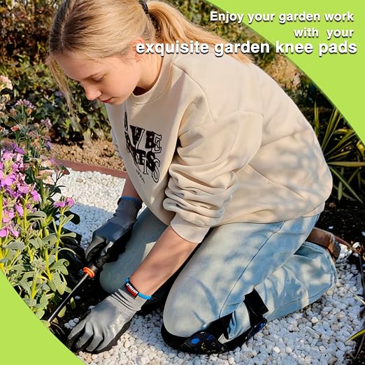 Garden Knee Pads for Women, Lightweight Waterproof KneePads for Gardening, Anti Slip Leather Foam Padding Kneeling Pads for Flooring and Carpet Cleaning, House work, Gardening Maintain, Knee Protector, Blue Flower